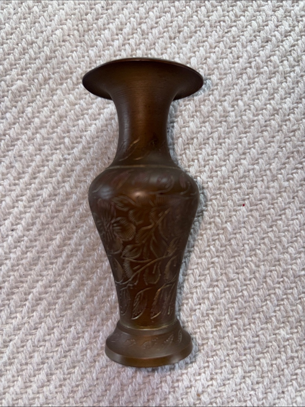 Small Vintage Etched Brass Bud Vase 4" Tall - Picture 4 of 4